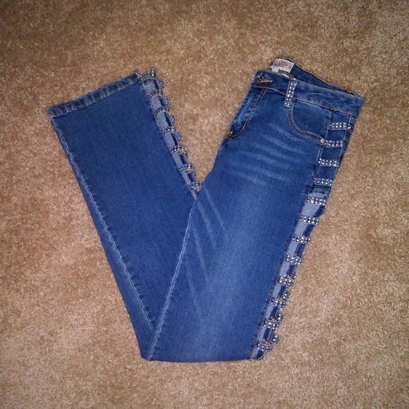 Platinum Plush Rhinestone Studded Jeans - Picture 2 of 4